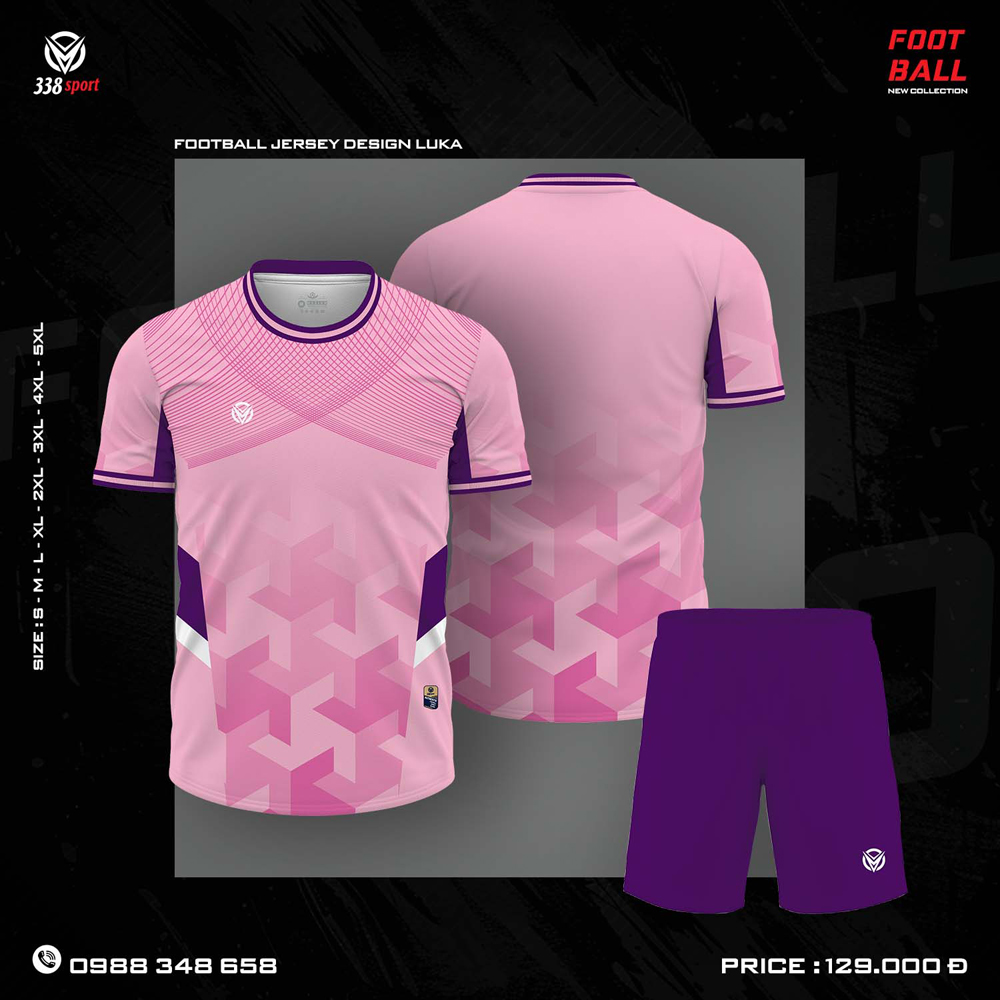 Áo bóng đá không logo 338 LUKA màu hồng pastel tím đậm