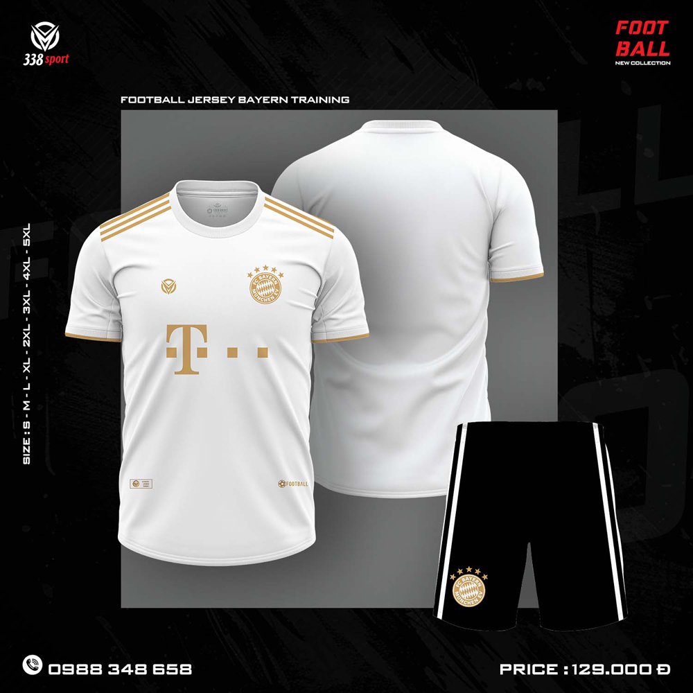 Áo bóng đá Bayern Munich trắng gold phiên bản training mùa mới