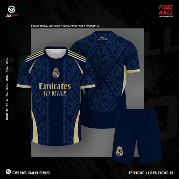 Áo bóng đá Real Madrid Training xanh navy phối vàng