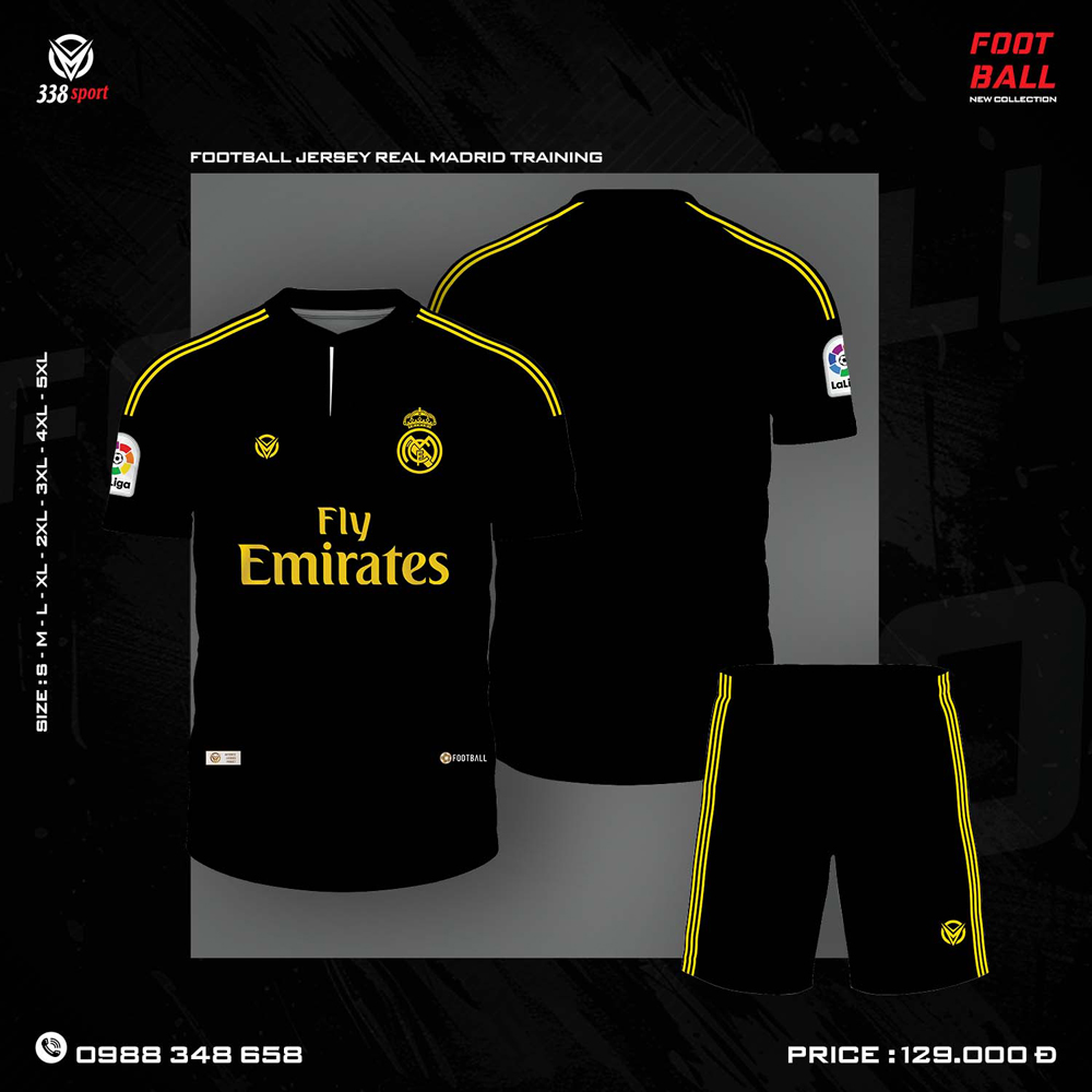 Áo Real Madrid Training màu đen phối vàng cực chất