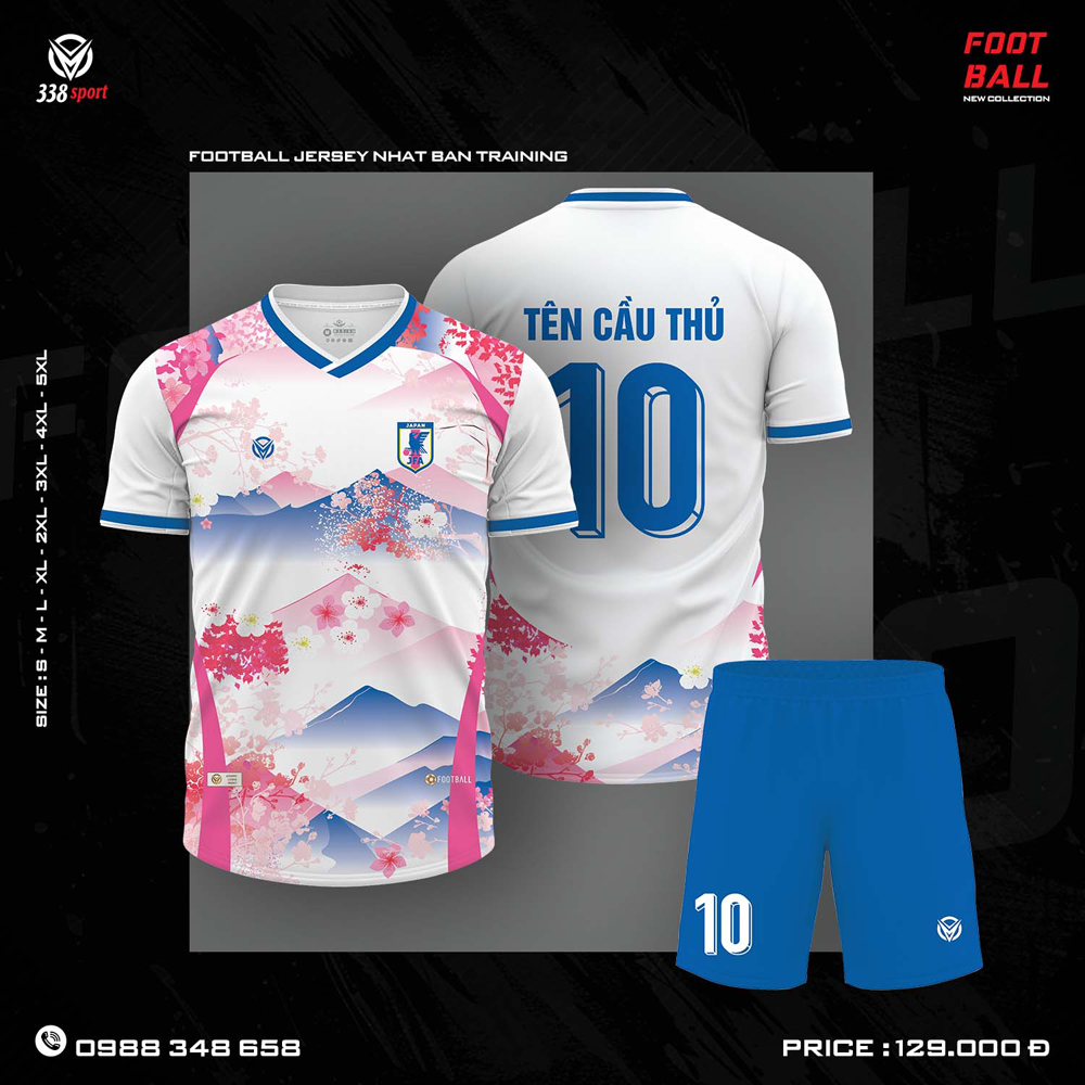 Áo bóng đá Japan Training màu trắng hồng họa tiết hoa anh đào