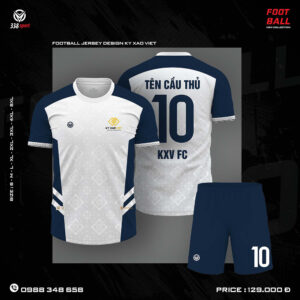Bộ quần áo bóng đá trắng xanh navy họa tiết thời trang