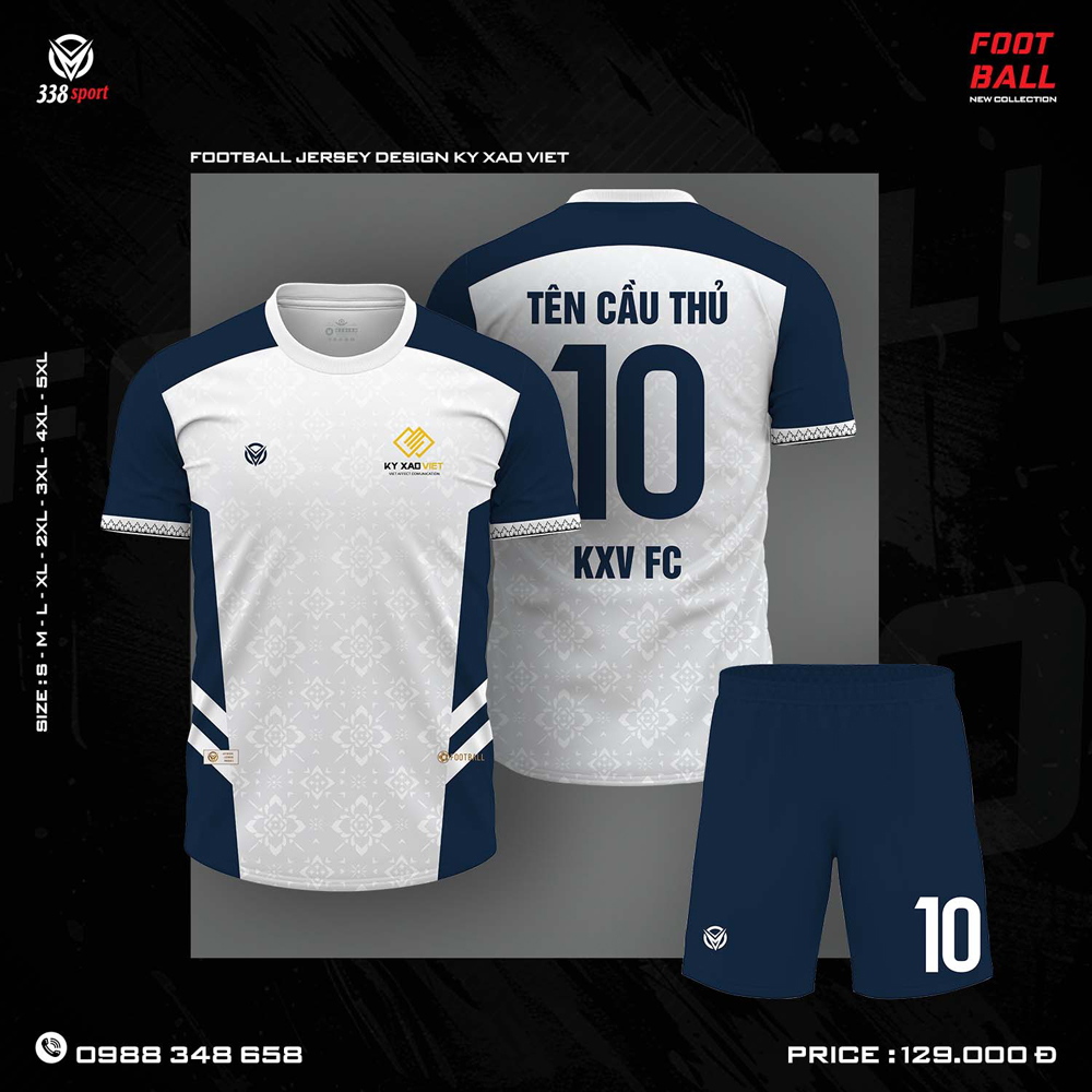 Bộ quần áo bóng đá màu trắng xanh navy phong cách thể thao