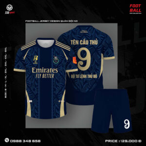 Áo bóng đá thiết kế theo yêu cầu xanh navy viền vàng sang trọng